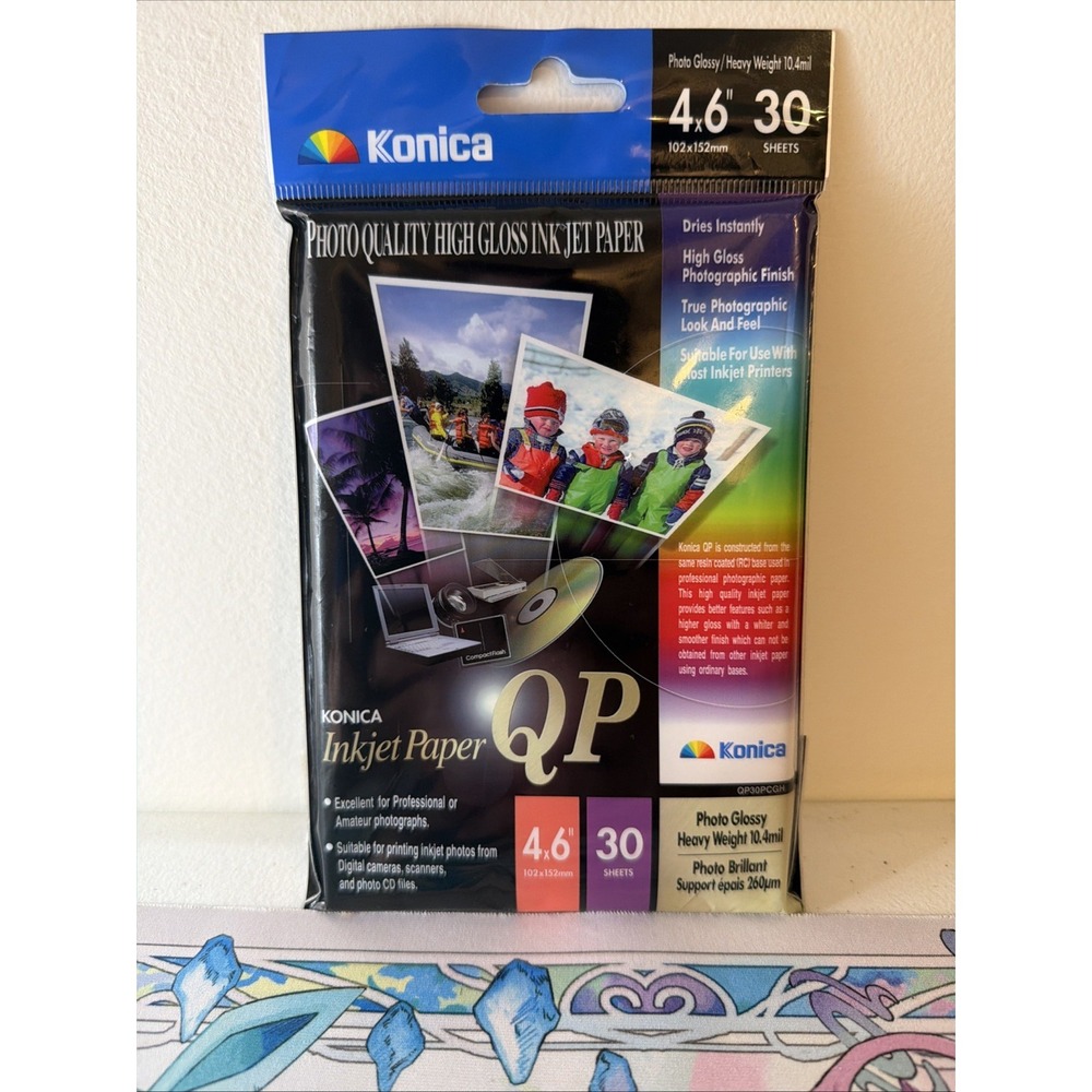 Konica QP Inkjet Photo Paper Photo Glossy 4x6 30 Sheets 10.4 mil QP30PCGH